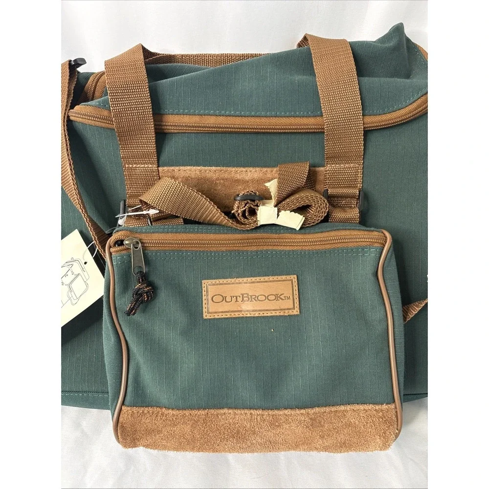 Vtg Outbrook Duffel Bag Set Green Canvas Suede Detachable Travel Organizer NEW